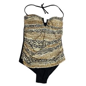 Your Best Look Swimsuit Women 10 Gold Leopard Print Ruched Blouson  NWOT YBL